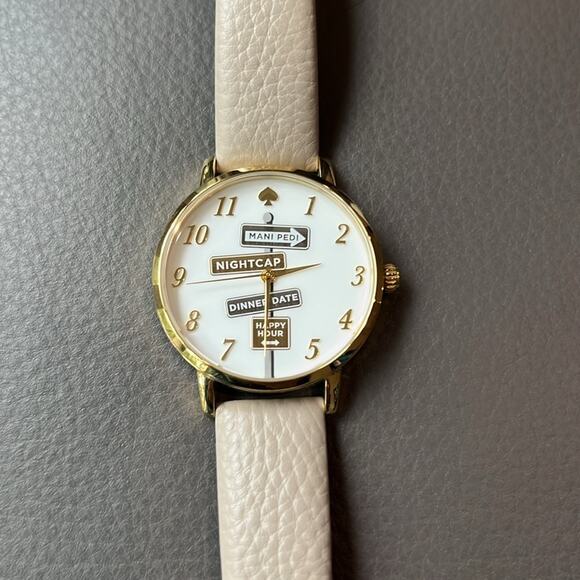 Kate Spade Sign Post Metro Series Neutral Leather Wristband Womens Watch - Picture 2 of 7